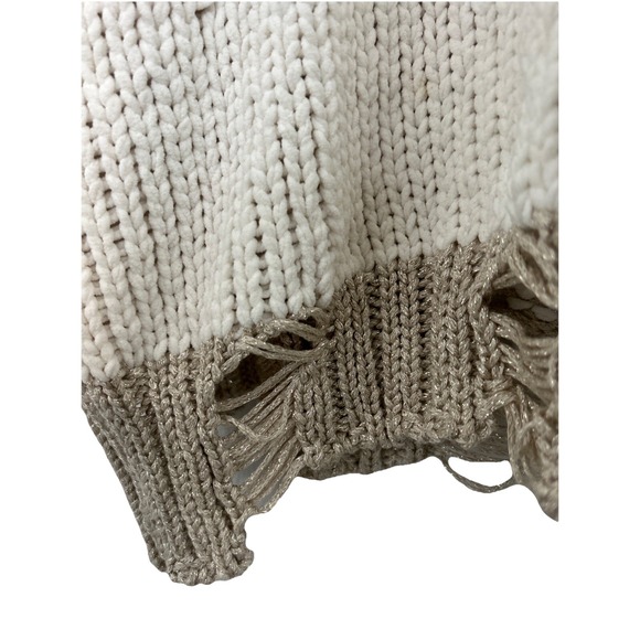 UMGEE Cream And Gold Distressed Oversized Cable‎ knit Sweater Small - Picture 5 of 8